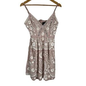Needle & Thread Dress‎ Size 6 Blush Pink V Neck Floral Sequin Beaded Cocktail